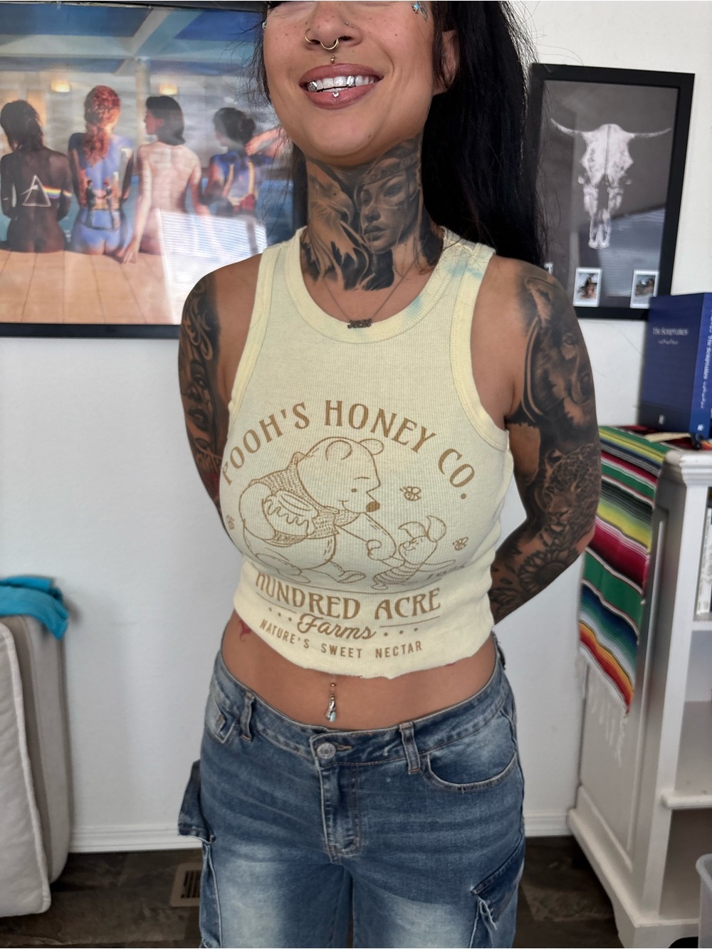 Vintage-Inspired Pooh's Honey Co. Cream Crop Tank Top